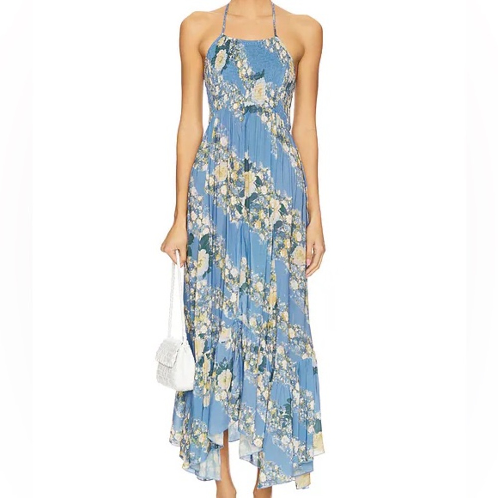 Free People Heat Wave Printed Maxi Dress Size Small in Blue Allure